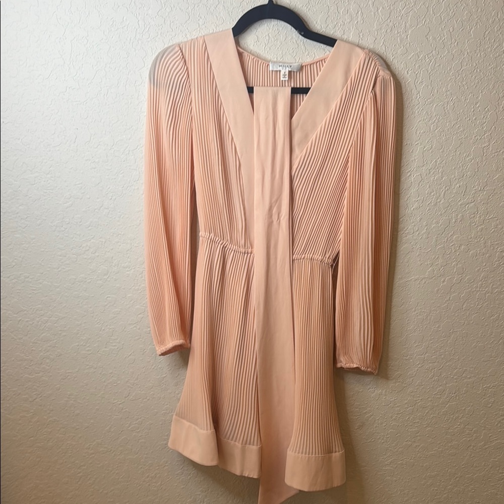 Milly Pink Pleated Long Sleeve Sundress
